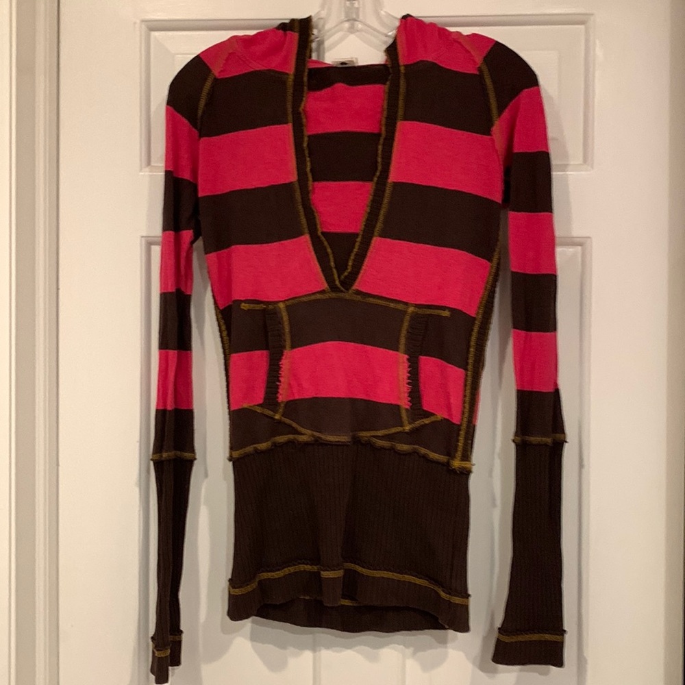 Pink and brown Free People long sleeve hoodie